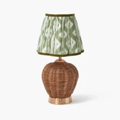 Mrs. Alice Rattan Ursula Rechargeable Lamp with Olive Ikat Shade (18cm)< Rechargeable Table Lamps