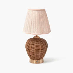 Mrs. Alice Rattan Ursula Rechargeable Lamp with Pink Lotus Shade (18cm)< Rechargeable Table Lamps