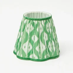 Mrs. Alice Rattan Ursula Rechargeable Lamp with Green Ikat Shade (18cm)< Rechargeable Table Lamps