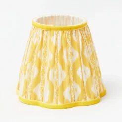 Mrs. Alice Rattan Ursula Rechargeable Lamp with Yellow Ikat Shade (18cm)< Rechargeable Table Lamps