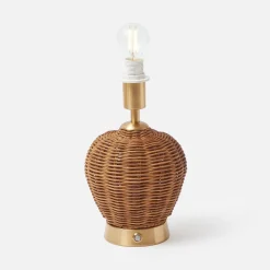 Mrs. Alice Rattan Ursula Rechargeable Lamp with Green Frilled Silk Shade (18cm)< Rechargeable Table Lamps