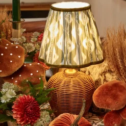 Mrs. Alice Rattan Ursula Rechargeable Lamp with Olive Ikat Shade (18cm)< Rechargeable Table Lamps