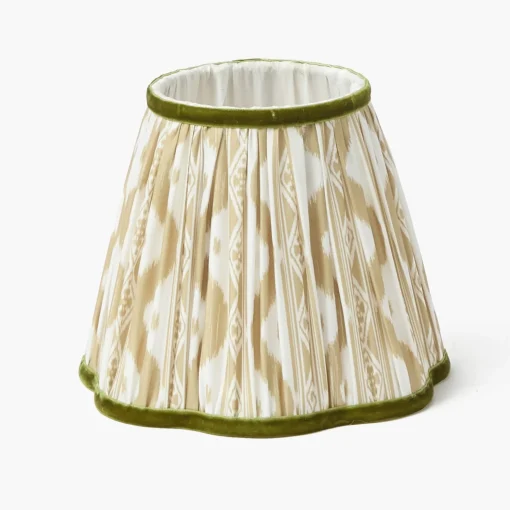 Mrs. Alice Rattan Ursula Rechargeable Lamp with Putty & Green Ikat Shade (18cm)< Rechargeable Table Lamps | Summer Lighting
