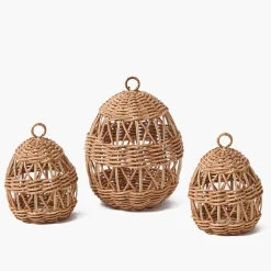 Mrs. Alice Rattan Woven Egg Family with Green Bows< Spring Decorations