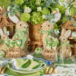 Mrs. Alice Rattan Woven Egg Family with Green Bows< Spring Decorations