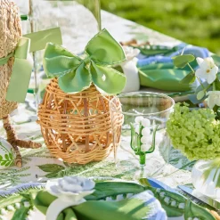 Mrs. Alice Rattan Woven Egg Family with Green Bows< Spring Decorations