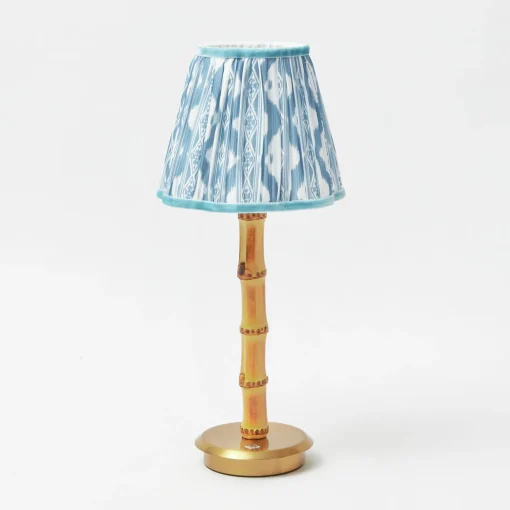 Mrs. Alice Rechargeable Bamboo Lamp with Blue Ikat Shade (18cm)< Rechargeable Table Lamps
