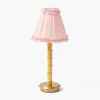 Mrs. Alice Rechargeable Bamboo Lamp with Pale Pink Silk Frilled Shade (18cm)< Rechargeable Table Lamps