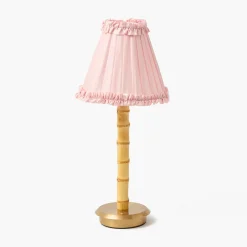Mrs. Alice Rechargeable Bamboo Lamp with Pale Pink Silk Frilled Shade (18cm)< Rechargeable Table Lamps