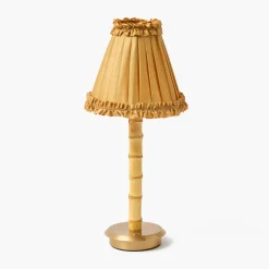 Mrs. Alice Rechargeable Bamboo Lamp with Caramel Silk Frilled Shade (18cm)< Rechargeable Table Lamps