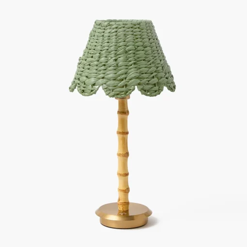 Mrs. Alice Rechargeable Bamboo Lamp with Green Seagrass Shade< Rechargeable Table Lamps