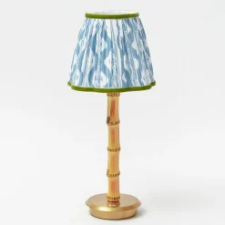 Mrs. Alice Rechargeable Bamboo Lamp with Blue & Green Ikat Shade (18cm)< Rechargeable Table Lamps