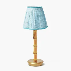 Mrs. Alice Rechargeable Bamboo Lamp with Soft Blue Lotus Shade (18cm)< Rechargeable Table Lamps