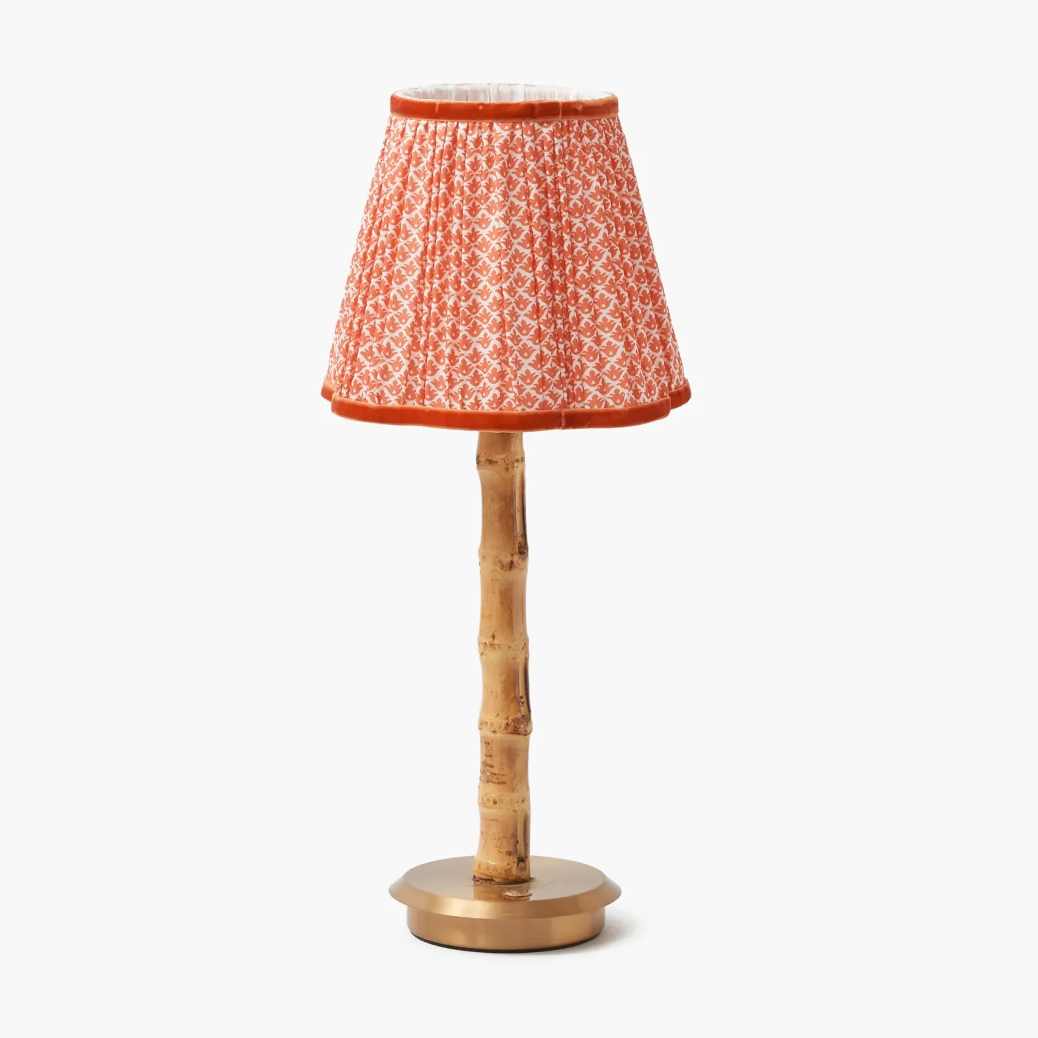 Mrs. Alice Rechargeable Bamboo Lamp with Orange Lotus Shade (18cm)< Rechargeable Table Lamps