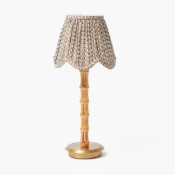 Mrs. Alice Rechargeable Bamboo Lamp & Chocolate Lotus Deep Scalloped Shade (18cm)< Rechargeable Table Lamps