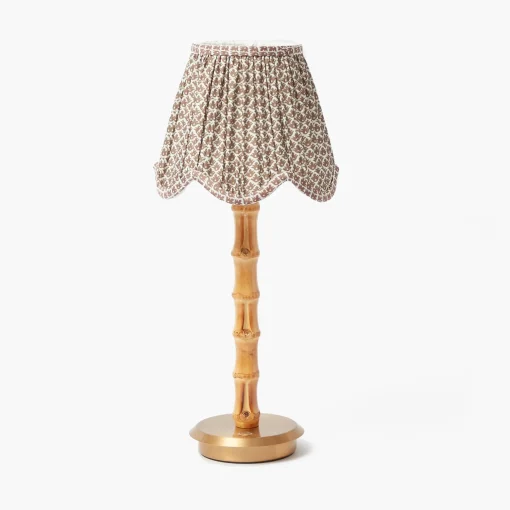Mrs. Alice Rechargeable Bamboo Lamp & Chocolate Lotus Deep Scalloped Shade (18cm)< Rechargeable Table Lamps