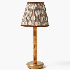 Mrs. Alice Rechargeable Bamboo Lamp with Chocolate Brown Ikat Shade (18cm)< Rechargeable Table Lamps