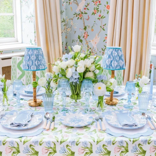 Mrs. Alice Rechargeable Bamboo Lamp with Blue Ikat Shade (18cm)< Rechargeable Table Lamps