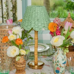 Mrs. Alice Rechargeable Bamboo Lamp with Green Seagrass Shade< Rechargeable Table Lamps