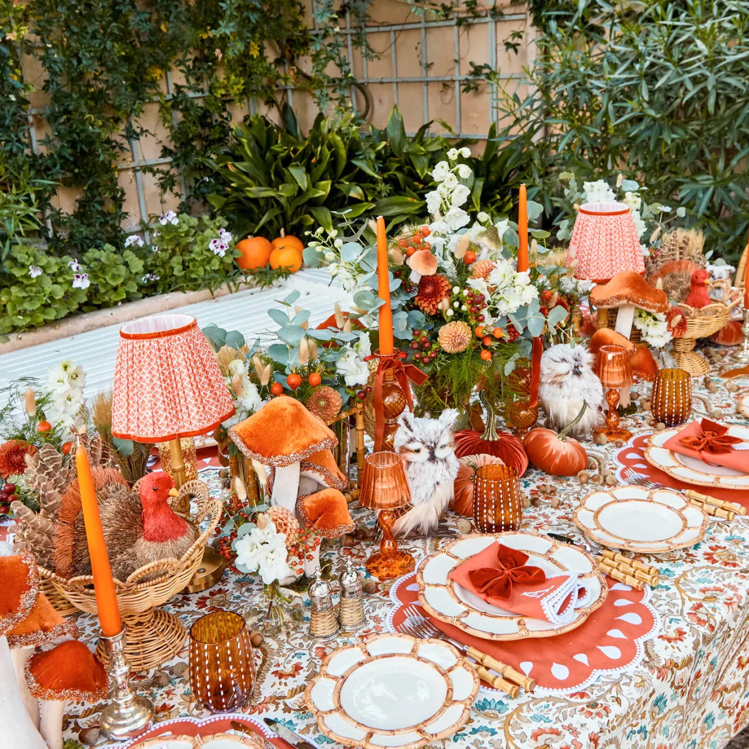 Mrs. Alice Rechargeable Bamboo Lamp with Orange Lotus Shade (18cm)< Rechargeable Table Lamps