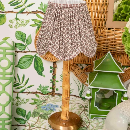Mrs. Alice Rechargeable Bamboo Lamp & Chocolate Lotus Deep Scalloped Shade (18cm)< Rechargeable Table Lamps