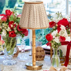 Mrs. Alice Rechargeable Bamboo Lamp with Putty Lotus Shade (18cm)< Rechargeable Table Lamps