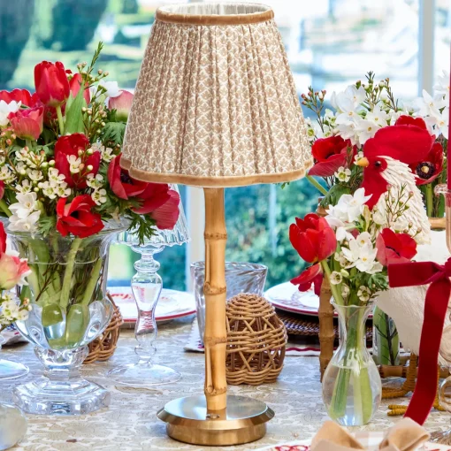 Mrs. Alice Rechargeable Bamboo Lamp with Putty Lotus Shade (18cm)< Rechargeable Table Lamps