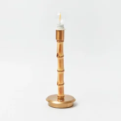 Mrs. Alice Rechargeable Bamboo Lamp with Blue Ikat Shade (18cm)< Rechargeable Table Lamps
