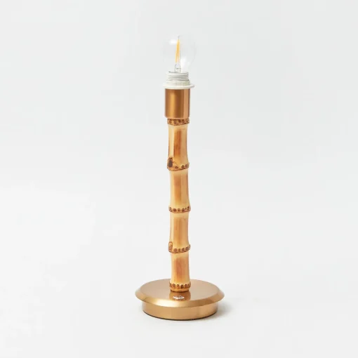 Mrs. Alice Rechargeable Bamboo Lamp with Blue Ikat Shade (18cm)< Rechargeable Table Lamps