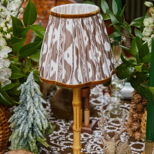 Mrs. Alice Rechargeable Bamboo Lamp with Chocolate Brown Ikat Shade (18cm)< Rechargeable Table Lamps