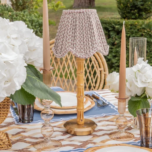 Mrs. Alice Rechargeable Bamboo Lamp & Chocolate Lotus Deep Scalloped Shade (18cm)< Rechargeable Table Lamps