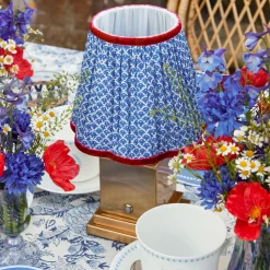 Mrs. Alice Rechargeable Lamp with Cobalt & Red Lotus Shade (18cm)< Rechargeable Table Lamps