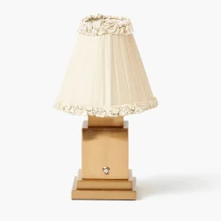 Mrs. Alice Rechargeable Lamp with Cream Frilled Silk Shade (18cm)< Rechargeable Table Lamps