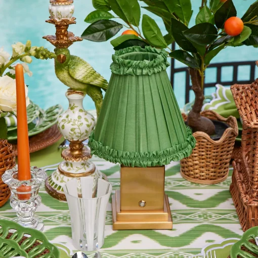 Mrs. Alice Rechargeable Lamp with Green Frilled Shade (18cm)< Rechargeable Table Lamps