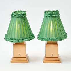 Mrs. Alice Rechargeable Lamp with Green Frilled Shade (18cm)< Rechargeable Table Lamps