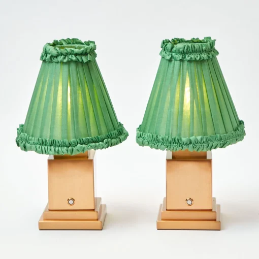 Mrs. Alice Rechargeable Lamp with Green Frilled Shade (18cm)< Rechargeable Table Lamps