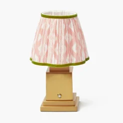 Mrs. Alice Rechargeable Lamp with Pink & Green Ikat Shade (18cm)< Rechargeable Table Lamps