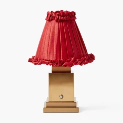 Mrs. Alice Rechargeable Lamp with Red Frilled Silk Shade (18cm)< Rechargeable Table Lamps