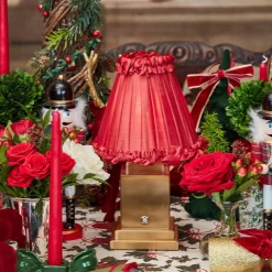 Mrs. Alice Rechargeable Lamp with Red Frilled Silk Shade (18cm)< Rechargeable Table Lamps