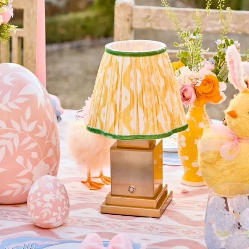 Mrs. Alice Rechargeable Lamp with Yellow & Green Ikat Shade (18cm)< Rechargeable Table Lamps