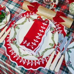 Mrs. Alice Red Bow Laurel Placemats & Napkins (Set of 4)< Table Linen Sets