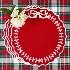 Mrs. Alice Red Bow Laurel Placemats & Napkins (Set of 4)< Table Linen Sets