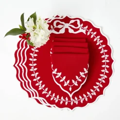 Mrs. Alice Red Bow Laurel Placemats & Napkins (Set of 4)< Table Linen Sets