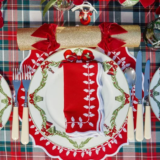 Mrs. Alice Red Bow Laurel Placemats & Napkins (Set of 4)< Table Linen Sets