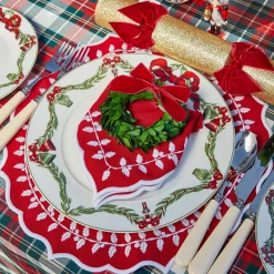 Mrs. Alice Red Bow Laurel Placemats & Napkins (Set of 4)< Table Linen Sets