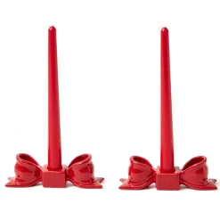 Mrs. Alice Red Ceramic Bow Candleholder (Pair)< Candle Holders