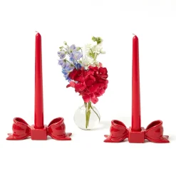 Mrs. Alice Red Ceramic Bow Candleholder (Pair)< Candle Holders