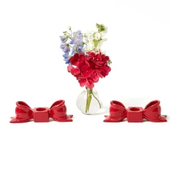 Mrs. Alice Red Ceramic Bow Candleholder (Pair)< Candle Holders