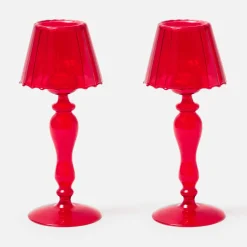 Mrs. Alice Red Glass Lantern Tea Light Holder (Pair) - 24 cm< Candle Holders | Tea Light Lanterns