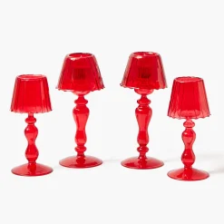 Mrs. Alice Red Glass Lantern Tea Light Holder Set< Candle Holders | Tea Light Lanterns